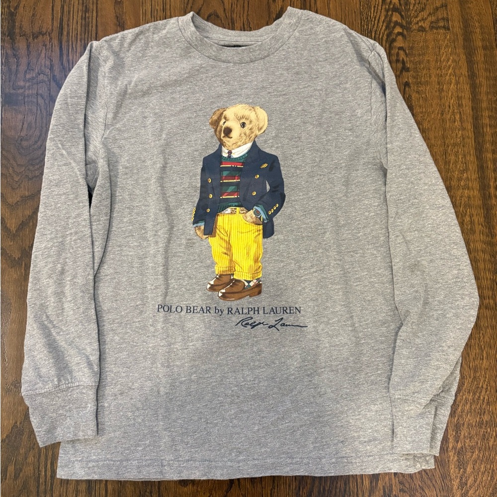 Polo Ralph Lauren Bear Grey Long Sleeve Shirt Size 10-12